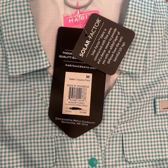 HABIT OUTDOORS WOMENS MEDIUM TURQUOISE PLAID MEDIUM BUTTON SHIRT NEW - Picture 7 of 13